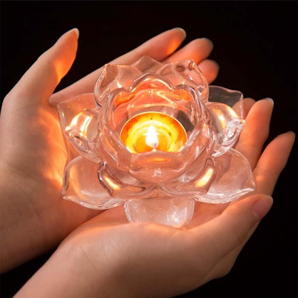 Glass Lotus Flower Tea Light Candle Holder Set
