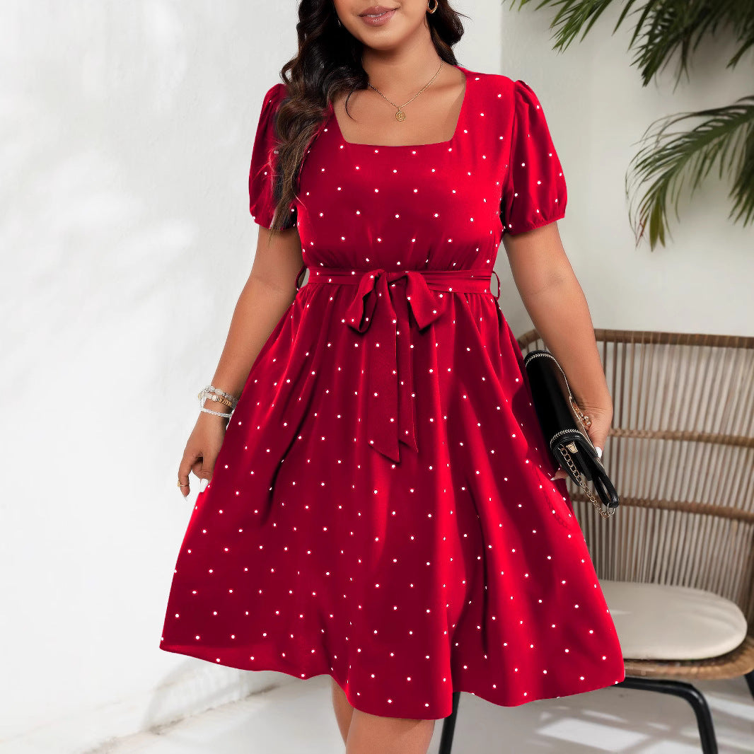 Elegant Retro Polka-Dot Waist-Cinching Dress For Women