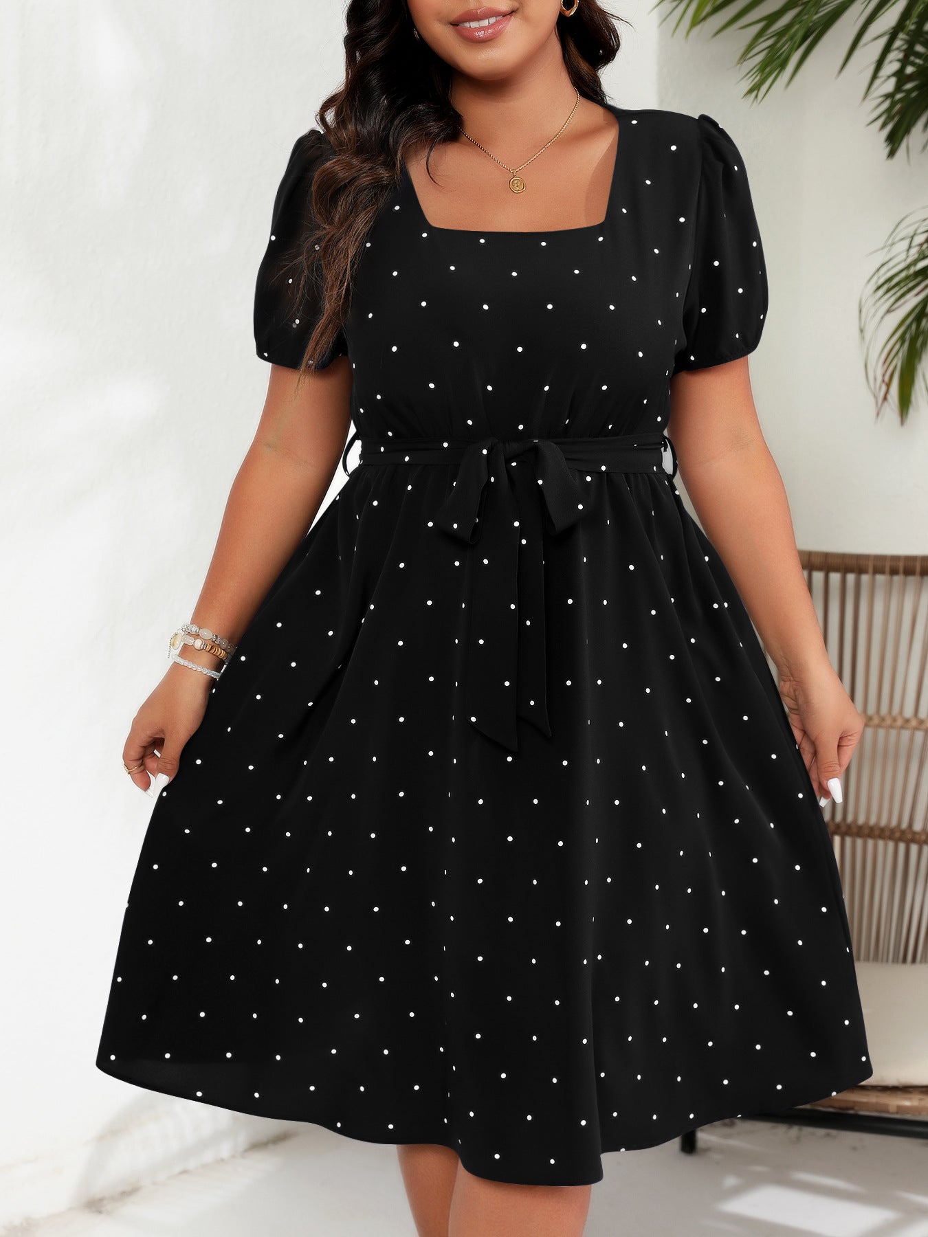 Elegant Retro Polka-Dot Waist-Cinching Dress For Women